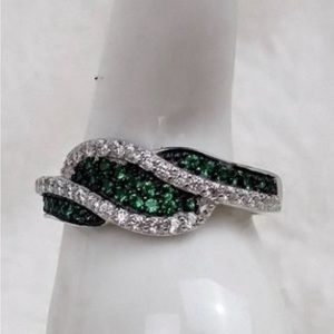 Sterling Silver, Faux Emerald & Cubic Zirconia Stones; 925 Sterling Silver
